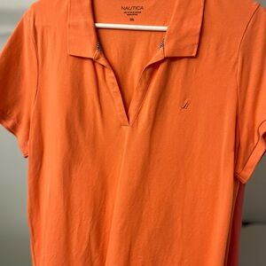 Nautica Orange Fitted Polo T-Shirt with Cuffed Sleeves